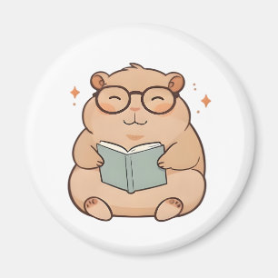 Kapybara mit Brille Kawaii Design beim Lesen Magnet