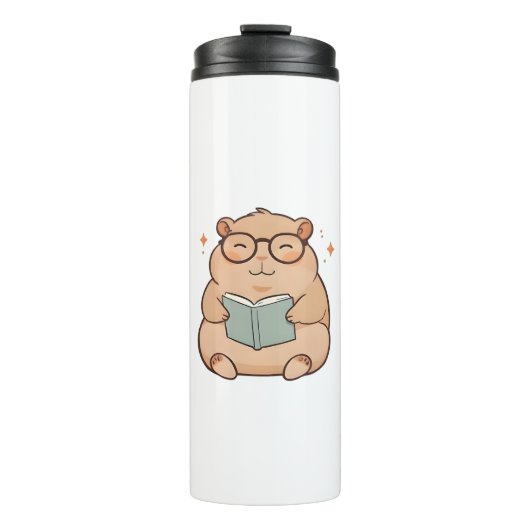 Kapybara mit Brille Kawaii Design beim Lesen Thermosbecher (Vorderseite)