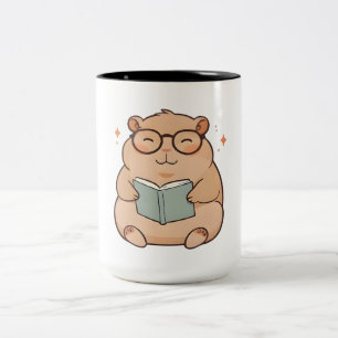 Kapybara mit Brille Kawaii Design beim Lesen Zweifarbige Tasse