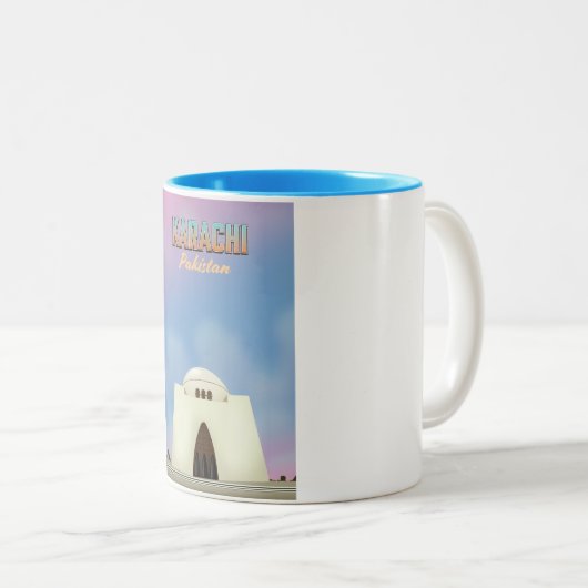 Karachi Pakistan Reiseplakat Zweifarbige Tasse (VorderseiteRechts)