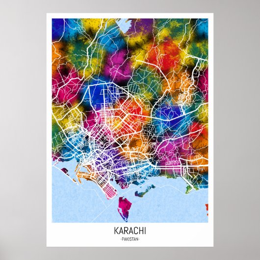 Karachi Pakistan Stadtkarte Poster (Vorne)