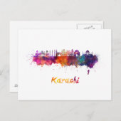 Karachi Skyline in Aquarellfarbe Postkarte (Vorne/Hinten)