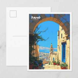 Karak Jordan Vintag Art Illustration Travel Postkarte