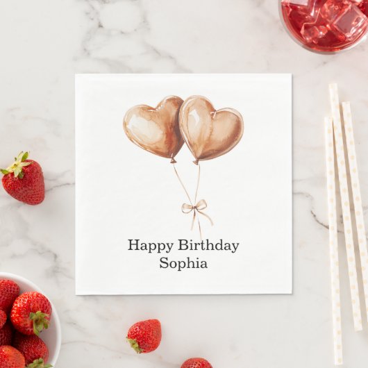 Karamell-Herz-Ballon-Geburtstag Serviette (Beispiel)