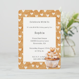 Karamell Herzen Cupcake Geburtstag Einladung