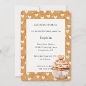 Karamell Herzen Cupcake Geburtstag Einladung (Vorderseite)