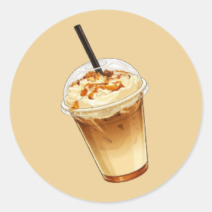 Karamell- und Nusss-Eiskaffee Runder Aufkleber