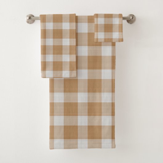 Karamell und weiß kariert Plaid Badhandtuch Set (Insitu)