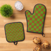 Karamellapfel-Karo-Muster Ofenhandschuh & Topflappen-Set (Oben Unten)