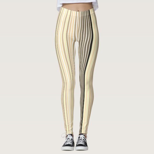 Karamellbraun mit schwarzem und weißem Streifen Leggings (Vorderseite)