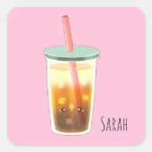 Karamelleis-Kaffee mit Sahnetaum Quadratischer Aufkleber (Vorderseite)