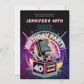 Karaoke 90s Neon Glow Millennial 40. Geburtstag Einladung (Vorderseite)