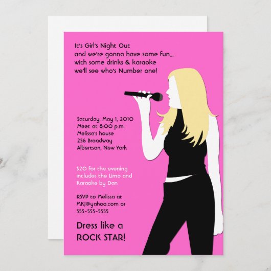 Karaoke Birthday Singing Teenager Teen Blonde Girl Einladung (Vorne/Hinten)