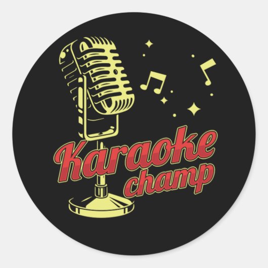 Karaoke Champ Microphone Musiknoten singen Geschen Runder Aufkleber (Vorderseite)