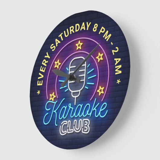 Karaoke Club Neon Look Illustration, Benutzerdefin Große Wanduhr (Winkel)