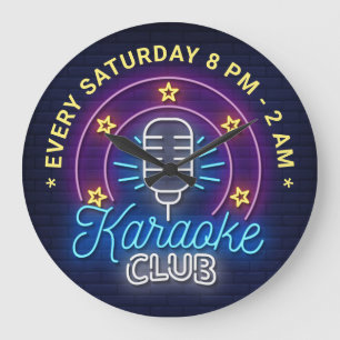 Karaoke Club Neon Look Illustration, Benutzerdefin Große Wanduhr