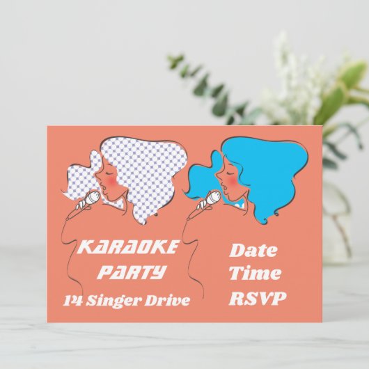 Karaoke Gesang Retro Party Thema Einladung (Stehend Vorderseite)