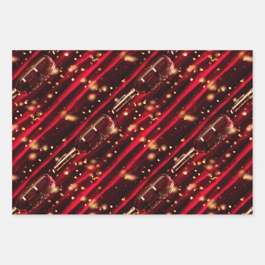 Karaoke Mikrofon Nigh Sterne roter Samtvorhang Geschenkpapier Set (Vorderseite 3)