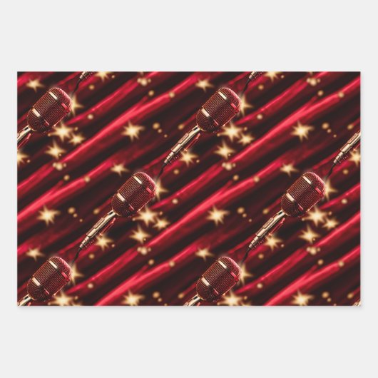 Karaoke Mikrofon Nigh Sterne roter Samtvorhang Geschenkpapier Set (Vorderseite 2)
