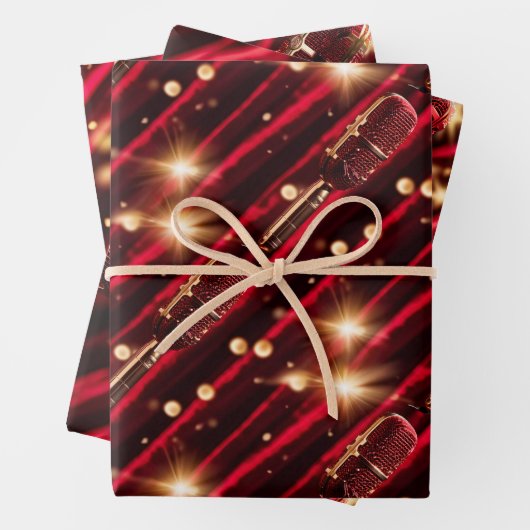 Karaoke Mikrofon Nigh Sterne roter Samtvorhang Geschenkpapier Set (Beispiel)