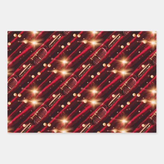 Karaoke Mikrofon Nigh Sterne roter Samtvorhang Geschenkpapier Set (Vorderseite)