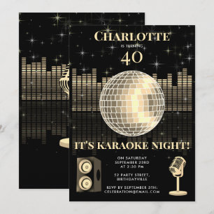 Karaoke Nacht Black Gold 40. Disco-Geburtstagsfeie Einladung