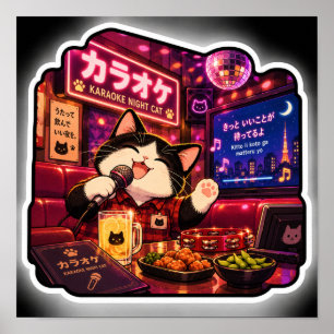 Karaoke-Nacht-Katzenposter Japanische Neon-Nacht Poster