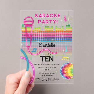 Karaoke Neon Glow Geburtstags-Sing-Musik-Party Acryleinladungen