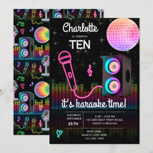 Karaoke Neon Glow Singen Disco Party Geburtstag Einladung