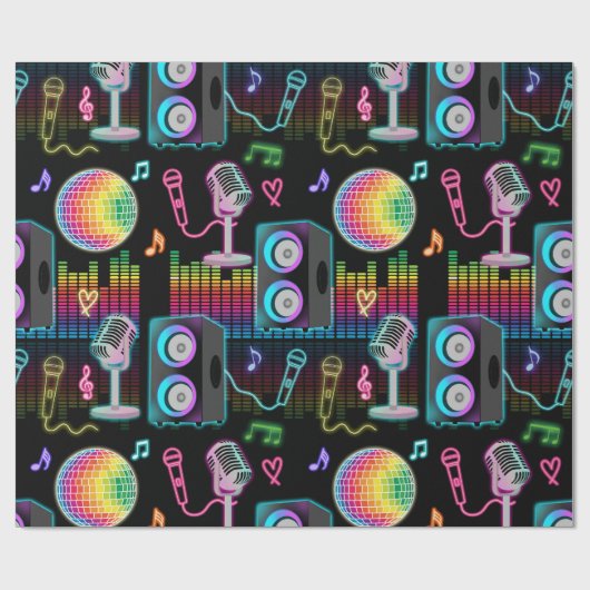 Karaoke Neon Glow Singing Music Party Geschenkpapier (Flach)