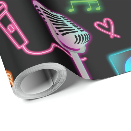 Karaoke Neon Glow Singing Music Party Geschenkpapier (Rolleneckpunkt)
