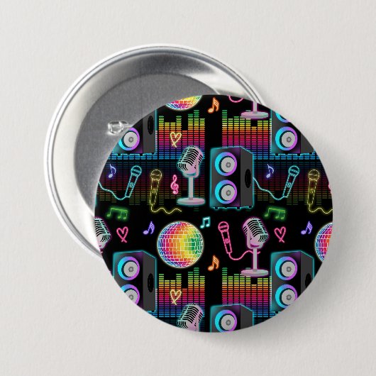 Karaoke Neon Glow Singing Musik Party Button (Vorne & Hinten)