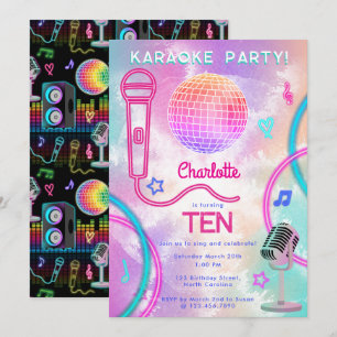 Karaoke Neon Glow Tie-Dye Geburtstagsfeier Einladung