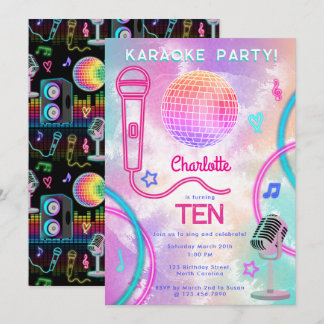 Karaoke Neon Glow Tie-Dye Geburtstagsfeier Einladung
