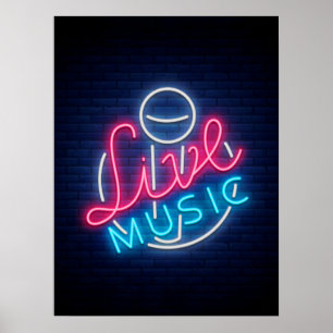 Karaoke Neon Lighting Kurved Word Art Text Poster