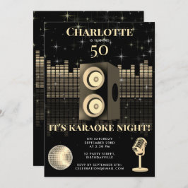 Karaoke Night Black Gold 50th Disco Birthday Party Einladung