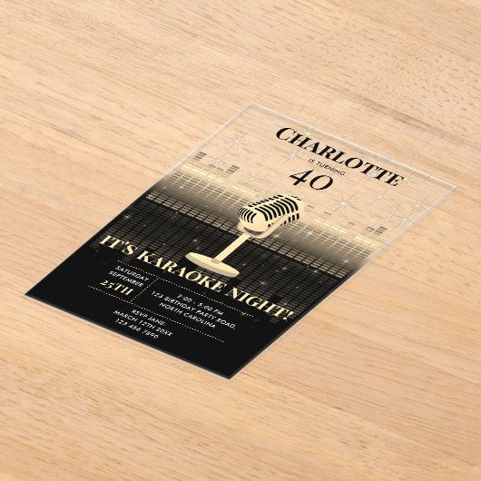 Karaoke Night Black Gold Singing Birthday Party Acryleinladungen (Ablage )