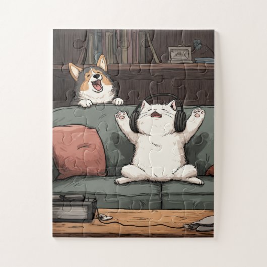 Karaoke Night - Cat & Corgi Puzzle (Vertikal)