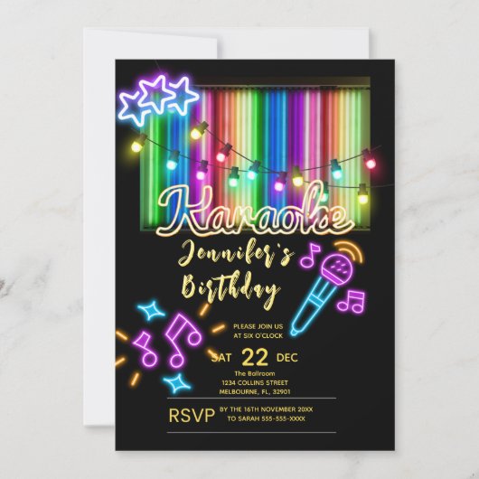 Karaoke Party Birthday Einladung (Vorderseite)
