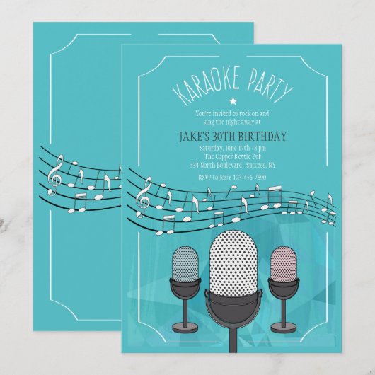 Karaoke-Party Einladung (Vorne/Hinten)