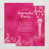 Karaoke Party Hot Pink Glitzer Musiknoten Einladung (Vorne/Hinten)