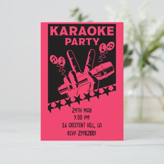 Karaoke Party Invite RSVP Karte (Stehend Vorderseite)