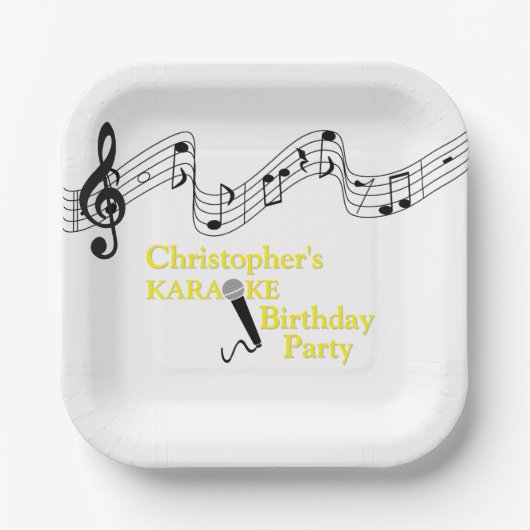 Karaoke Party Musikalisches Mikrofon Gelb Pappteller (Vorderseite)