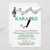 Karaoke Party Musikalisches Mikrofon Grün Einladung (Vorne/Hinten)