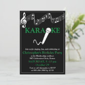 Karaoke Party Musikalisches Mikrofon Grün Einladung (Stehend Vorderseite)