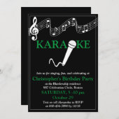Karaoke Party Musikalisches Mikrofon Grün Einladung (Vorne/Hinten)