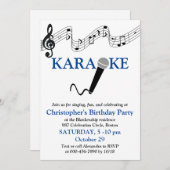 Karaoke Party Musikalisches Schuhmikrofon Blau Einladung (Vorne/Hinten)