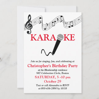Karaoke Party Musikalisches Schuhmikrofon Rot Einladung