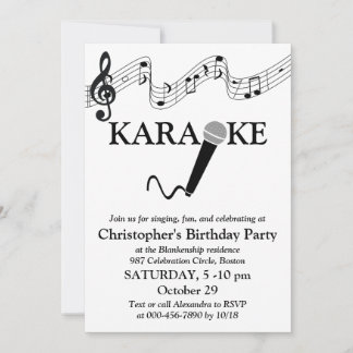 Karaoke Party Musikalisches Schuhmikrofon Schwarz- Einladung