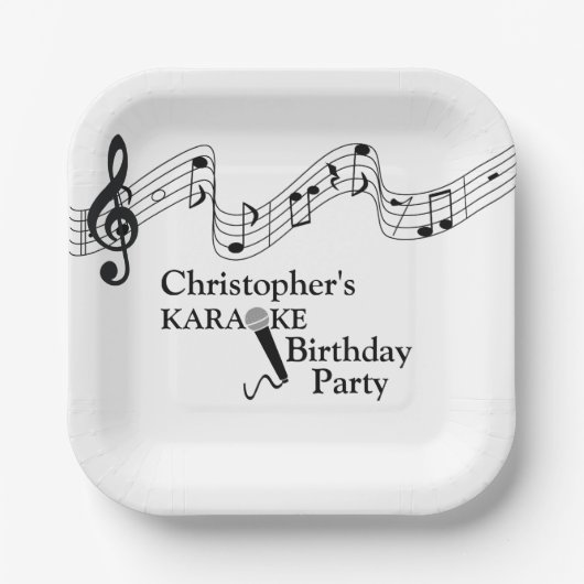 Karaoke Party Musikalisches Schuhmikrofon Schwarz- Pappteller (Vorderseite)